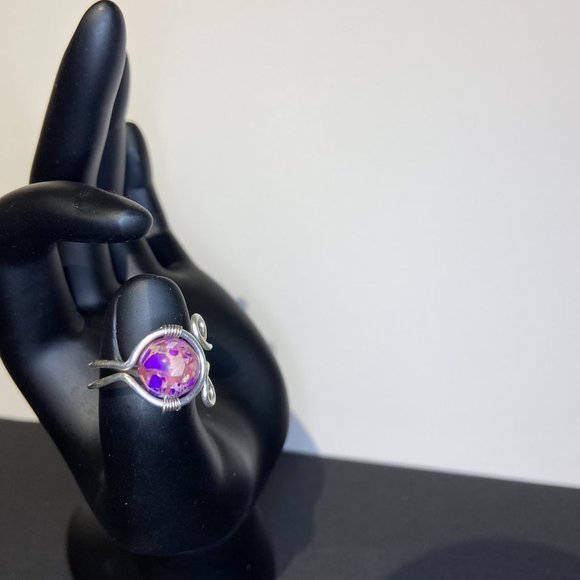 Stunning Purple Imperial Jasper (Gemstone) Wire Wrapped Ring Size 7 - Picture 10 of 11